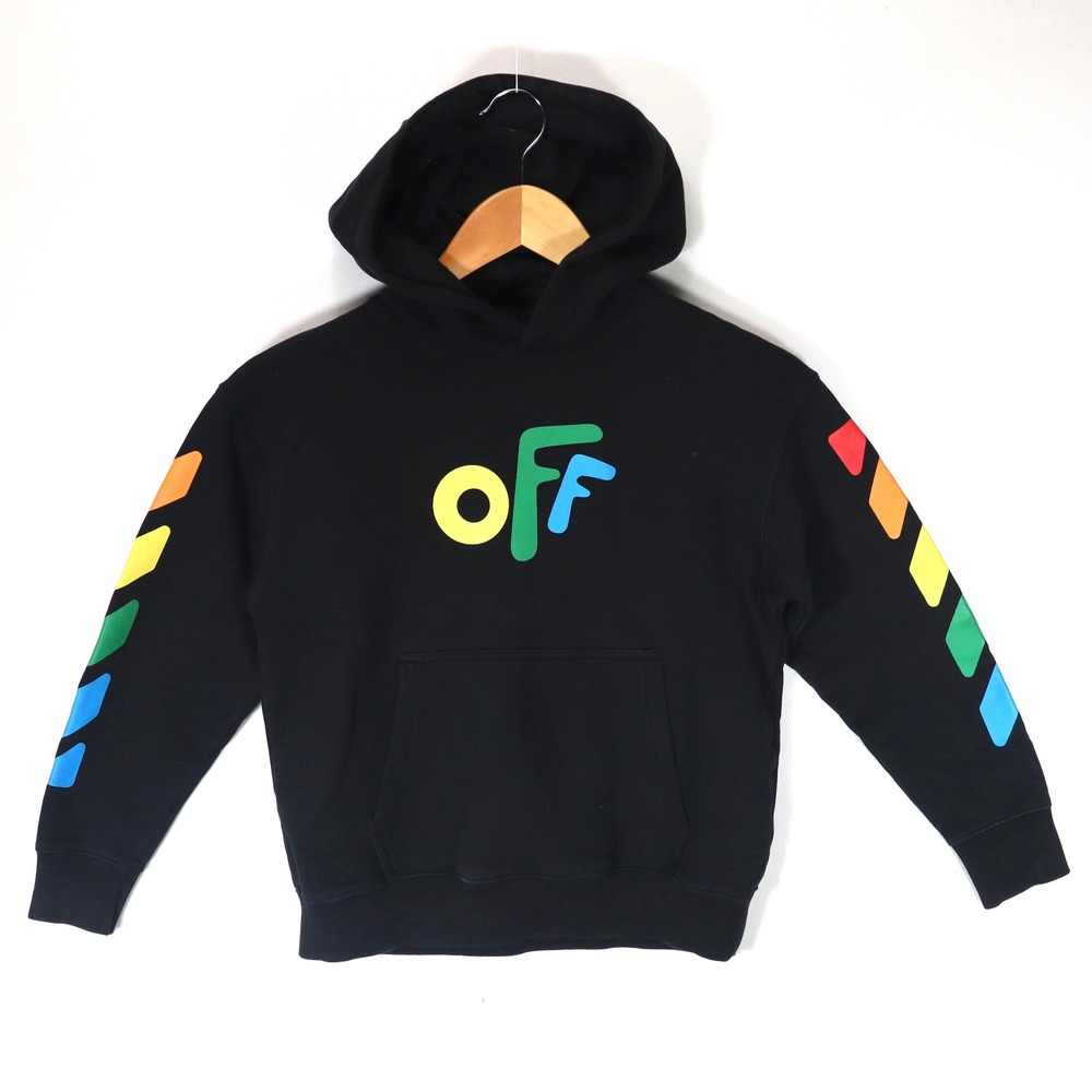 Off-White Kids Hoodie Size 8 Black Rainbow Diagonal Stripe Virgil  Sweatshirt